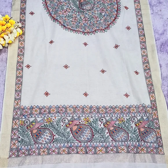 Madhubani dupatta hand-painted work on tussar silk - Picture 6 of 7